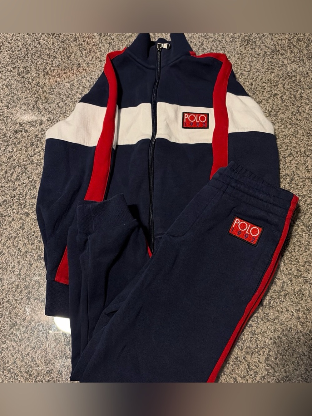 Polo by Ralph Lauren Boys Navy & Red Kids Track Pants - Polo 1992 Patch—Size 6